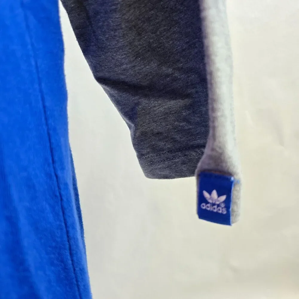Kansas Jayhawks T Shirt Mens Large Blue Gray Adidas Henley Raglan Retro Style